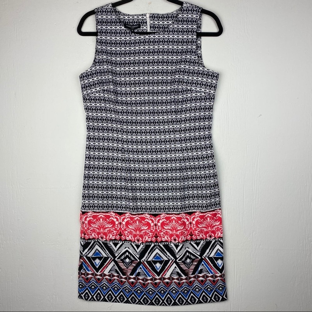 Mario Serrani Black White Sleeveless Sheath Dress Size 8 NWT